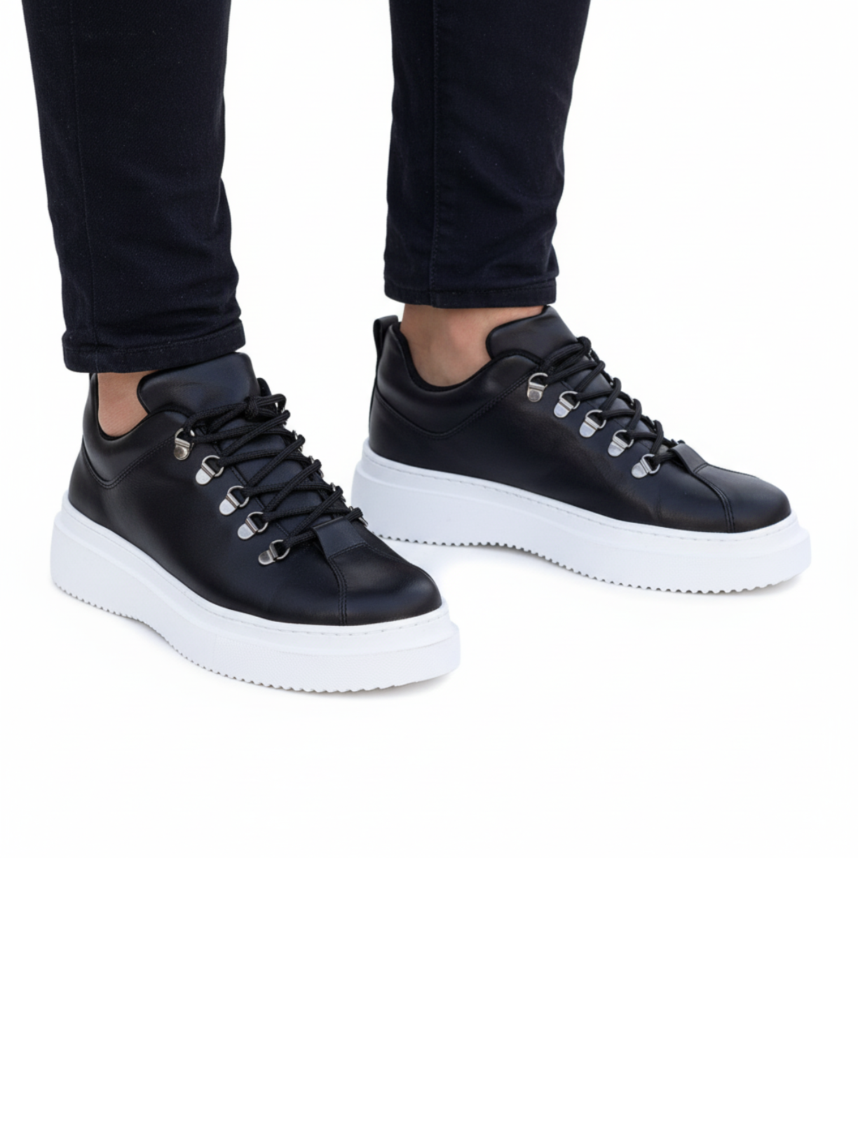 Apollo Moda men's Atlas Jet black and white lace-up sneaker, fourth angle