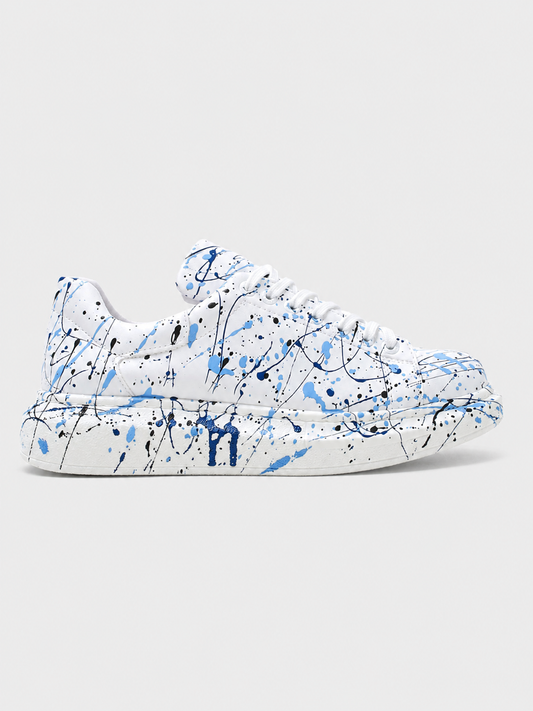 Apollo Moda Men's Porto Sky Blue white sneaker with blue paint splashes, main product photo