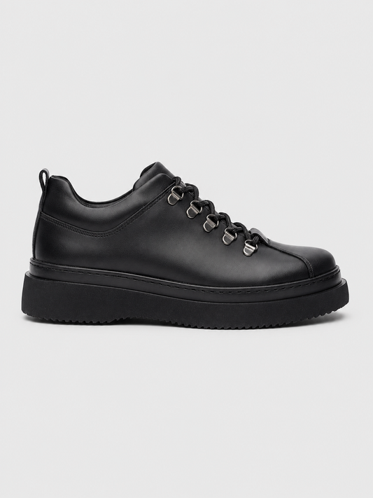 Apollo Moda Men's Atlas Shadow all-black sneaker with metal hiking eyelets, main product photo