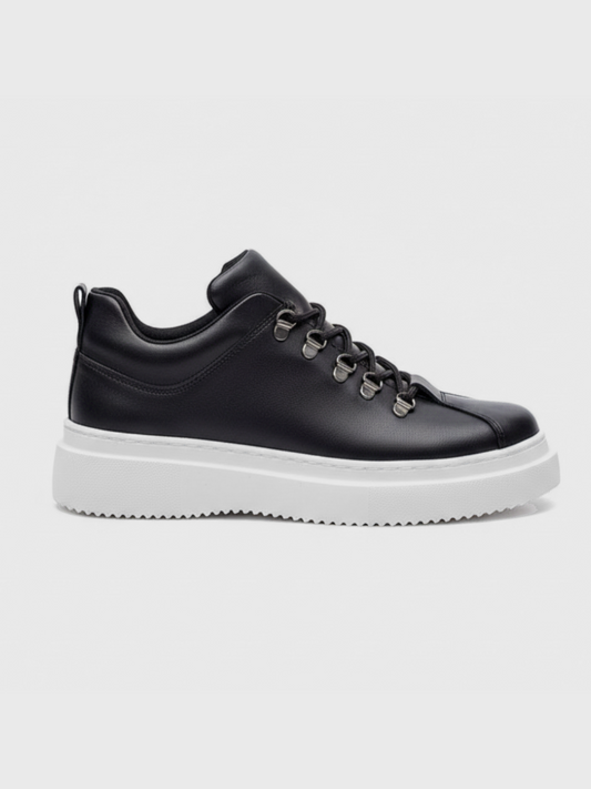 Apollo Moda Men's Atlas Jet black sneaker with white sole and hiking eyelets, main product photo