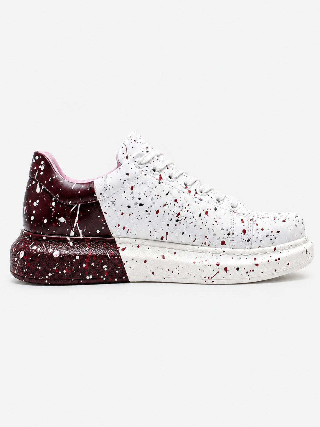 Apollo Moda Men's Color Wave Bi-Color Beat white and maroon splatter custom sneaker, main product photo