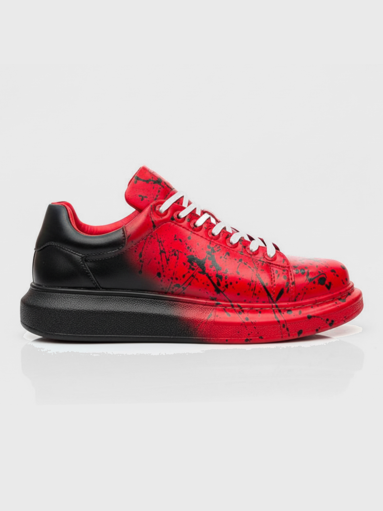 Apollo Moda Men's Color Wave Bold Contrast red and black splatter custom sneaker, main product photo