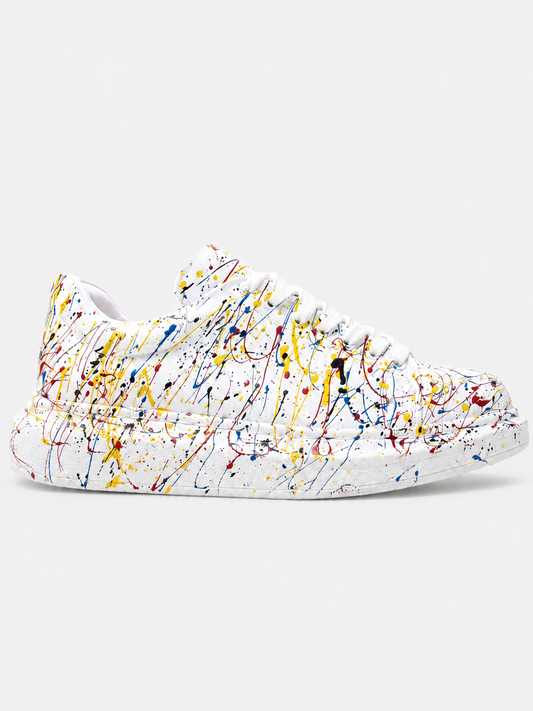 Apollo Moda Men's Porto Motion white sneaker with multicolor splatter, main product photo