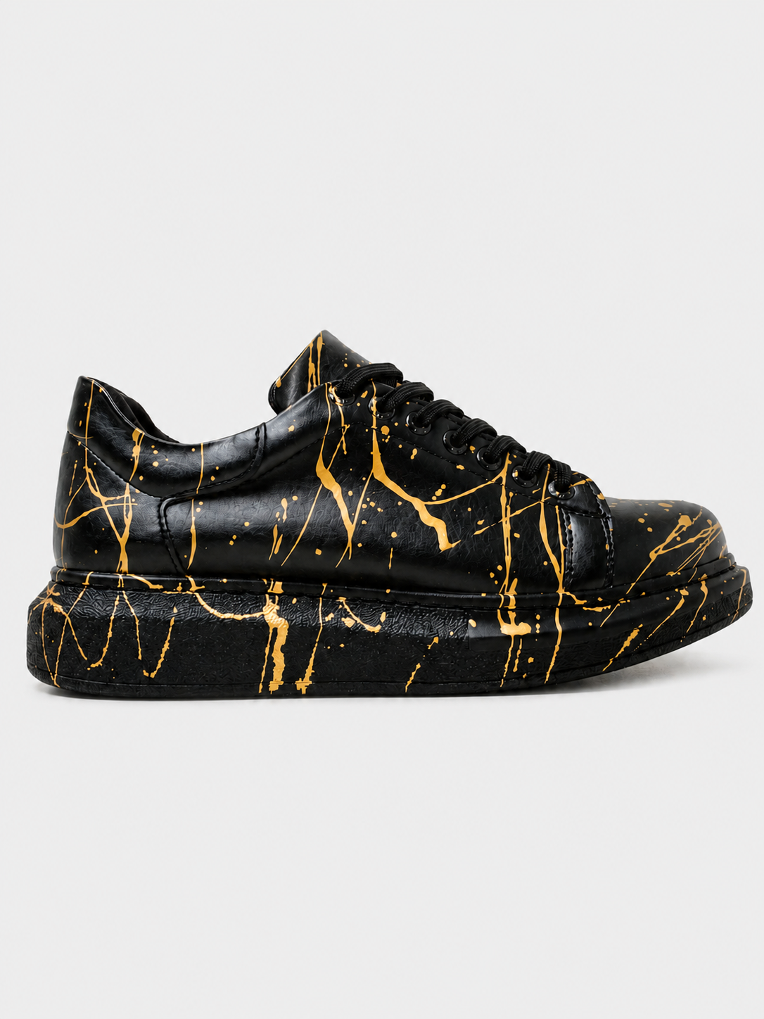 Apollo Moda Men's Stardust Pulse black sneaker with gold splatter, main product photo