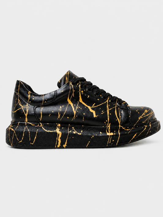 Apollo Moda Men's Stardust Pulse black sneaker with gold splatter, main product photo