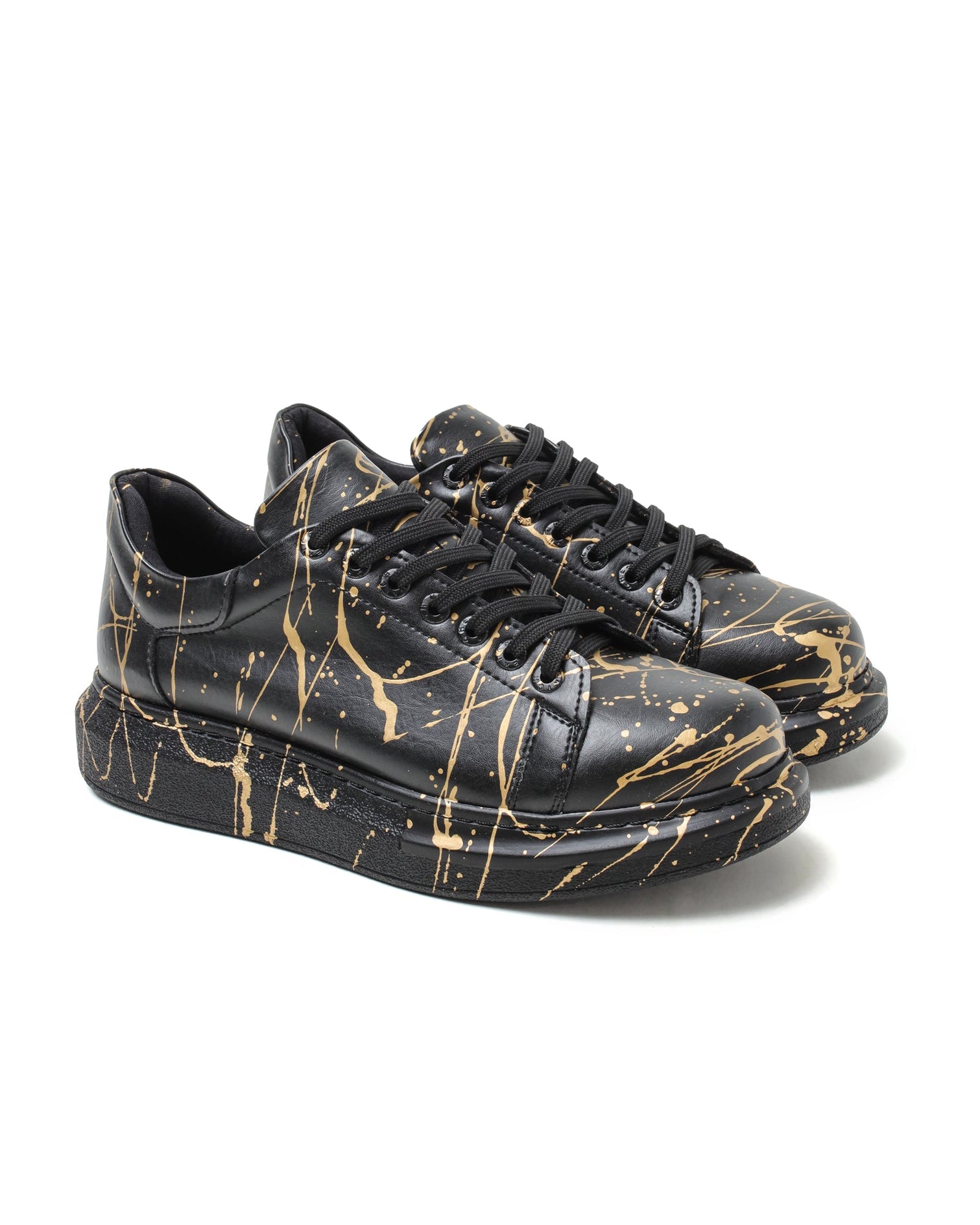Stardust Pulse hand-painted gold splatter sneaker by Apollo Moda, third angle