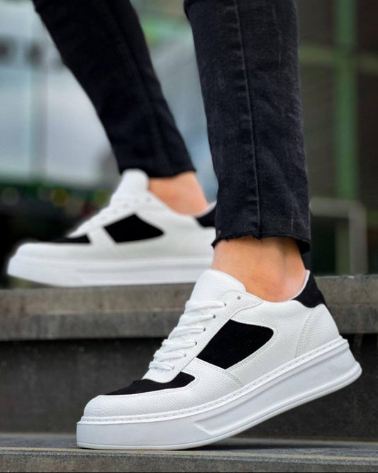Men's Artemis Orion by Apollo Moda, white sneaker with black panel accents, second angle