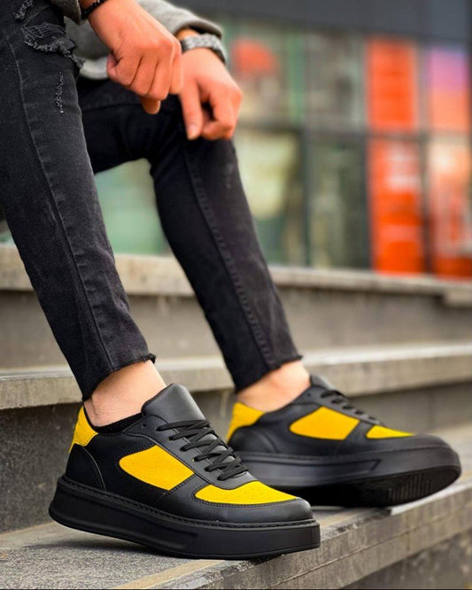 Men's Artemis Solar by Apollo Moda, black sneaker with yellow accents, second angle