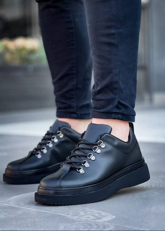 Men's Atlas Shadow by Apollo Moda, black sneaker with hiking-style eyelets, second angle