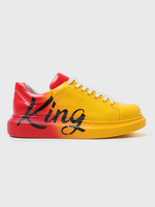 Apollo Moda Men's Genova King yellow and red hand-painted custom sneaker, main product photo