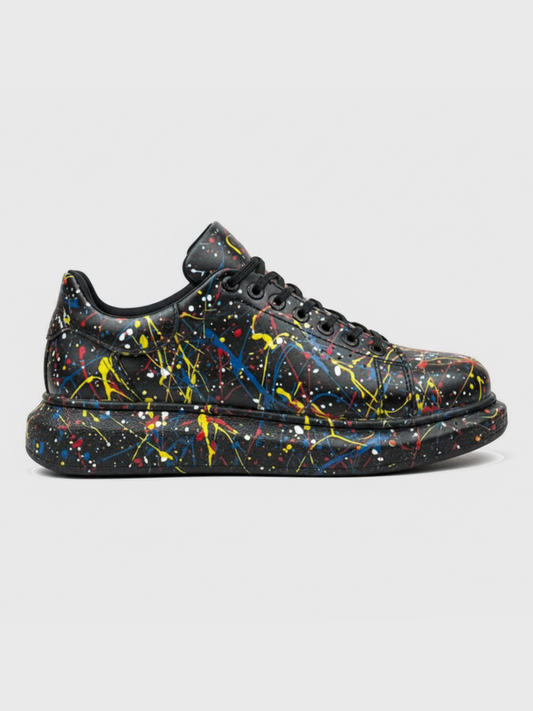 Apollo Moda Men's Stardust Horizon black sneaker with multicolor splatter, main product photo