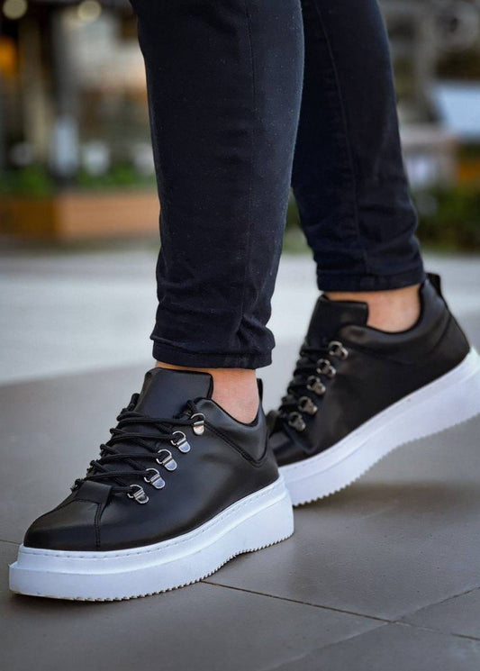 Men's Atlas Jet by Apollo Moda, black sneaker with contrasting white sole, second angle